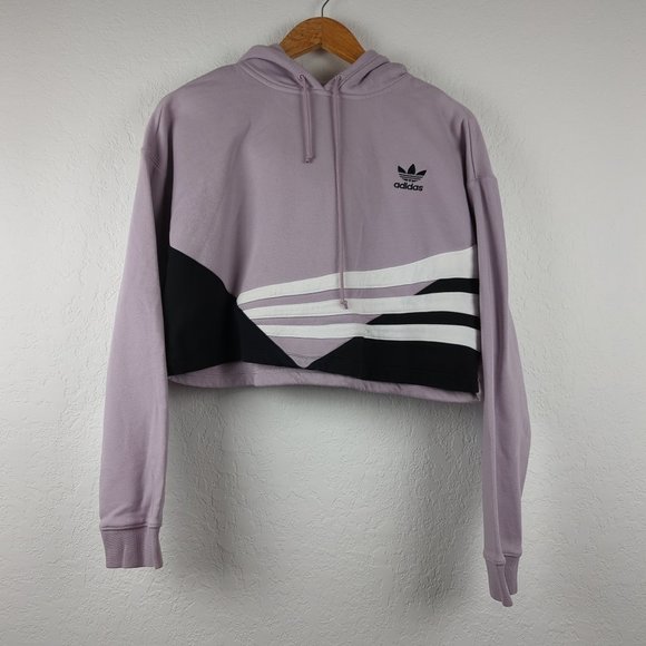 adidas Tops - Adidas Cropped Hoodie Purple Stripe Streetwear S
